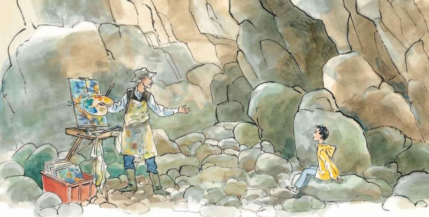 peintre en extérieur avec un garçon